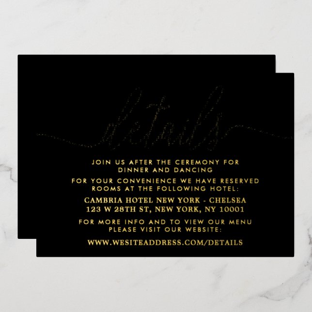 Einfaches Skript - Real Foil - Hochzeitsdetails-Ka Folieneinladung (Vorderseite/Rückseite)