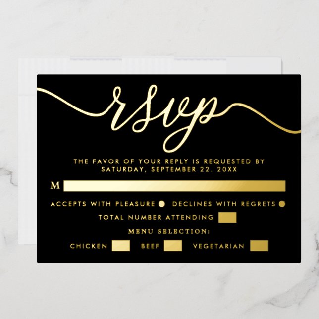 Einfaches Skript - Real Foil - Wedding RSVP & Menu Folieneinladung (Briefumschlag)