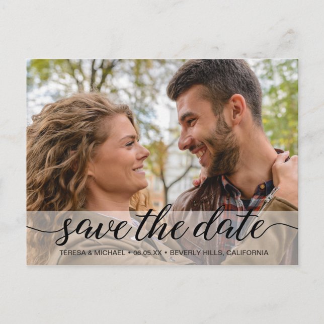 Einfaches Skript Save the Date | VERLOBUNG FOTO Postkarte (Vorderseite)