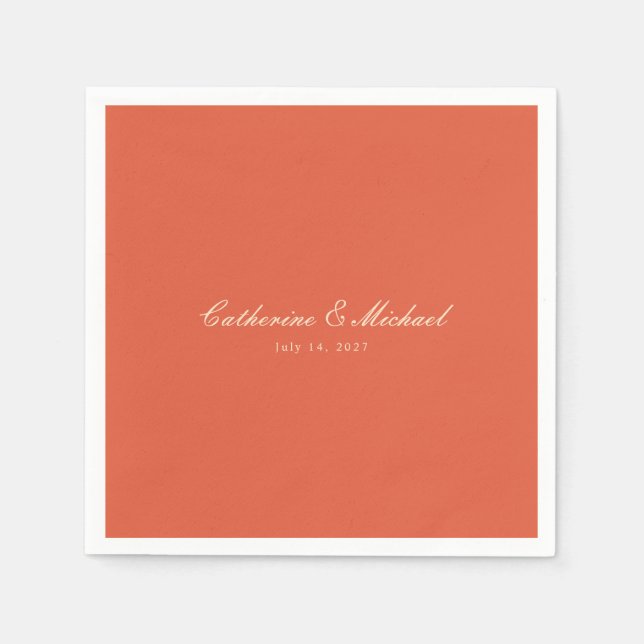Einfaches Skript Sonnenuntergang Orange Hochzeit Serviette (Vorderseite)