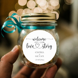 Einfaches Skript 'unsere Liebe Story' Hochzeit Runder Aufkleber