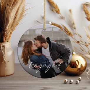 Einfaches Skript Verlobt 2 Foto Hochzeitsverlobung Keramik Ornament
