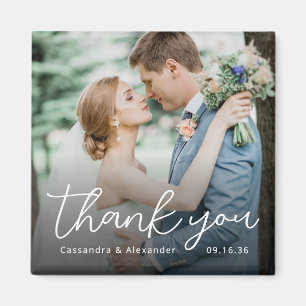 Einfaches Skript Weiß Danke Foto Hochzeit Magnet