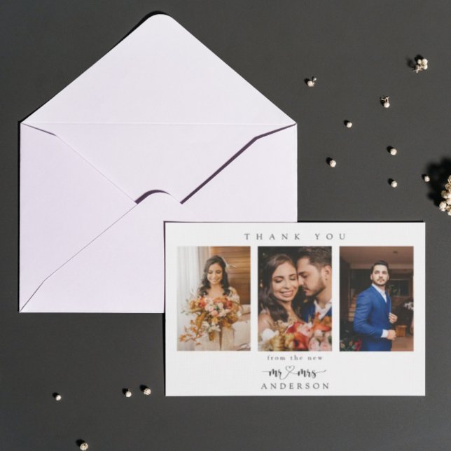 Einfaches Skriptherz Mr. und Mrs. Wedding Foto Dankeskarte (Von Creator hochgeladen)