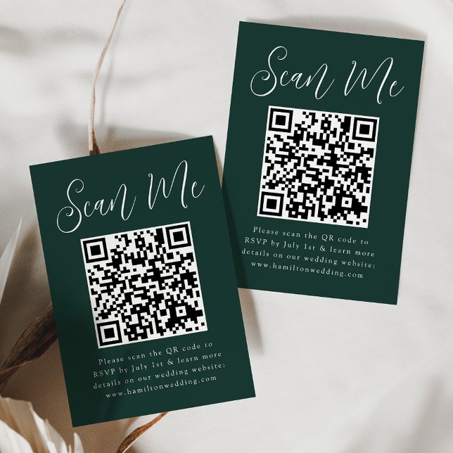 Einfaches Skriptwald Grüner QR Code Hochzeit RSVP Begleitkarte (Von Creator hochgeladen)
