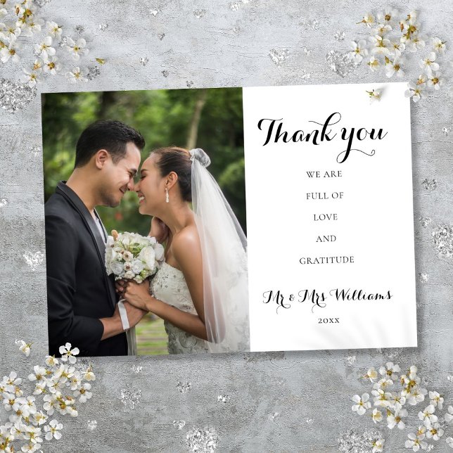 Einfaches SkriptWedding-Foto Dankeskarte (Simple Script Wedding Photo Thank You Card)