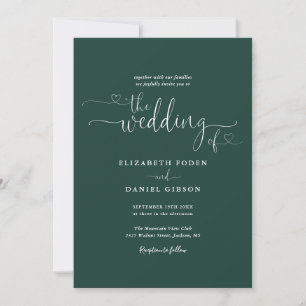 Einfaches Smaragd-Herzen-Script-Foto-Hochzeit Einladung