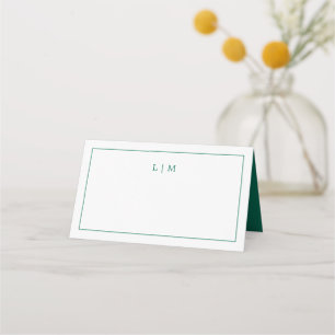 Einfaches Smaragdgrün Monogramm Elegante Hochzeit Platzkarte