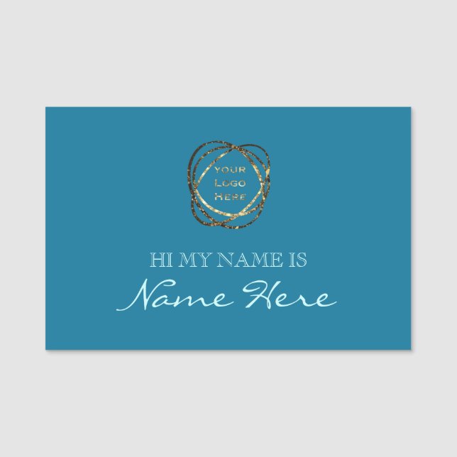 Einfaches Solid-Türkise-Aqua-Add-Logo Namensschild (Vorderseite)