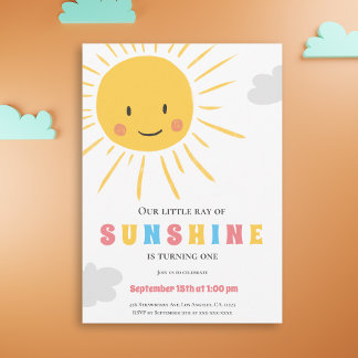 Einfaches Sonnenscheinkind erster Geburtstag Einladung