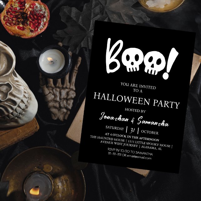 Einfaches Spooky-Boo-Skull-Halloween-Party Einladung (Von Creator hochgeladen)