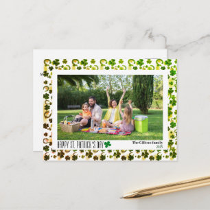 Einfaches St. Patricksday Shamrocks Familienfoto Feiertagspostkarte