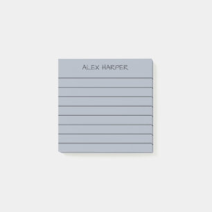 Einfaches Stahlgrau & Anthrazit liniert mit Namen Post-it Klebezettel