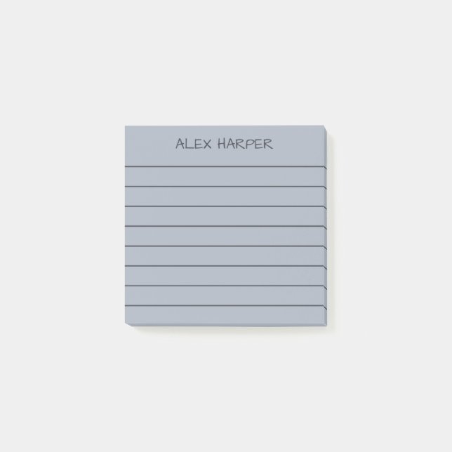 Einfaches Stahlgrau & Anthrazit liniert mit Namen Post-it Klebezettel (Vorderseite)