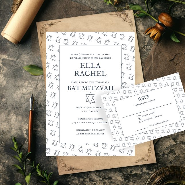 Einfaches Star von David Custom B'nai Bat Bar Mitz RSVP Karte (Simple Star of David Custom B'nai Bat Bar Mitzvah RSVP Card Invitation
)