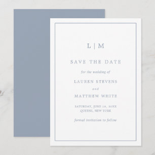 Einfaches Staubblau-Monogramm Elegante Hochzeit Save The Date