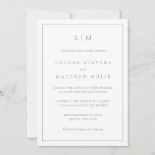 Einfaches staubblaues Monogramm Elegante Hochzeit Einladung