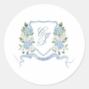 Einfaches staubblaues Monogramm-Wappen für die Hoc Runder Aufkleber