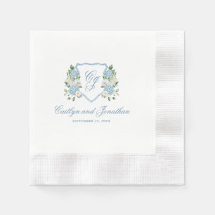 Einfaches staubblaues Monogramm-Wappen Hochzeit Serviette