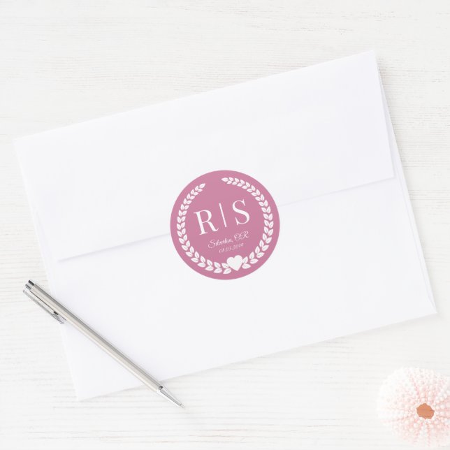 Einfaches Staubiges Rosa Pink Monogramm Runder Aufkleber (Umschlag)