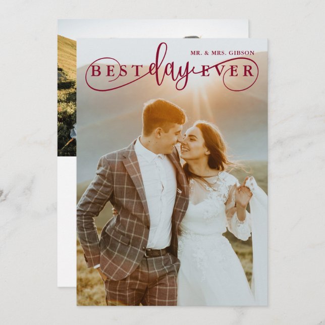 Einfaches, stilvolles Burgundy Best Day Ever 2 Fot Dankeskarte (Vorne/Hinten)