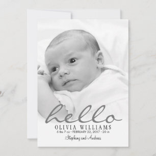 Einfaches, stilvolles Gray Modern Hello Baby Birth Ankündigung
