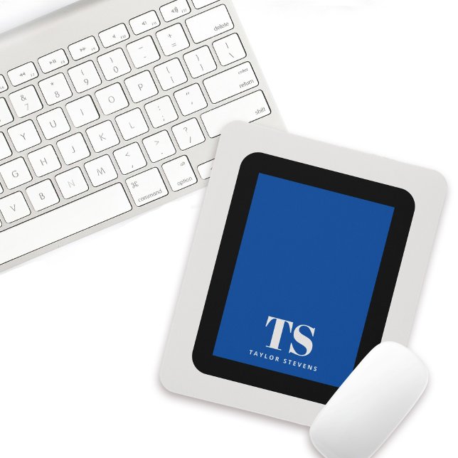 Einfaches stilvolles Monogramm Farbblock Blau Mousepad (Von Creator hochgeladen)
