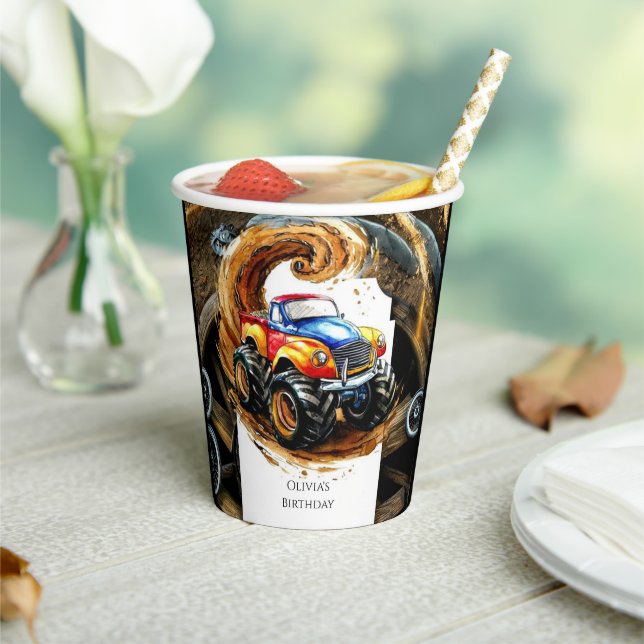 Einfaches Straßenmonster Truck Birthday Pappbecher (In Situ)