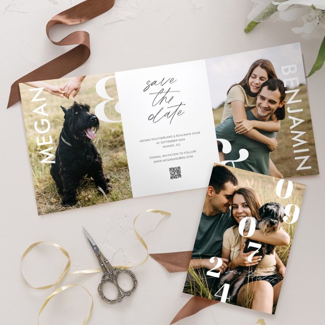 Einfaches stylisches, feines, Save the Date mehrfa Dreifach Gefaltete Ankündigung (Simple Stylish Bold Save the Date Multiple Photo Tri-Fold Announcement)