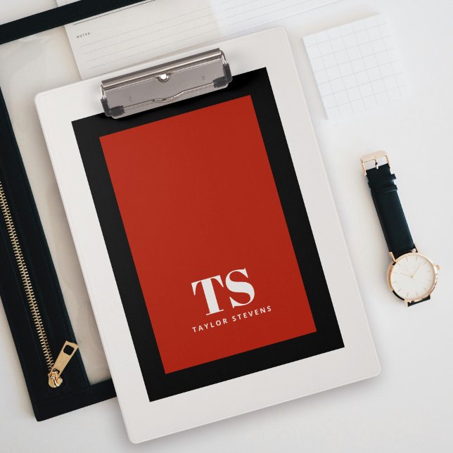 Einfaches stylisches Monogram-Farbblock Klemmbrett (Personalize with your monogram initials and name.)