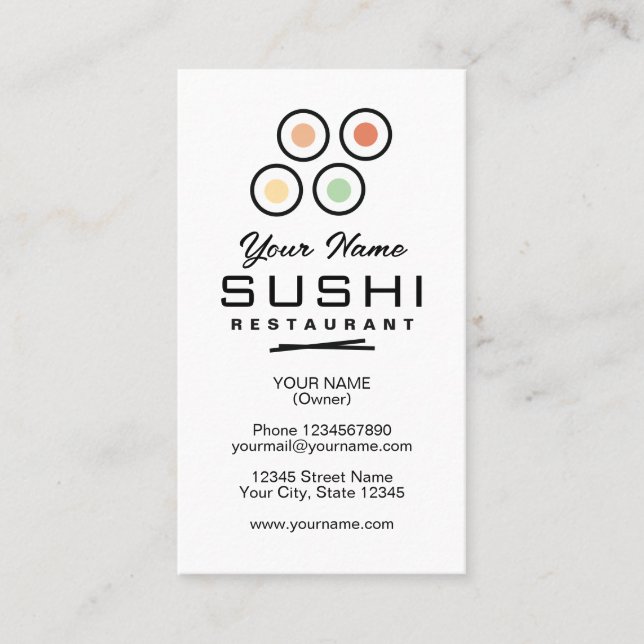 Einfaches Sushi-Restaurant-Logo-Vorlage benutzerde Visitenkarte (Vorderseite)