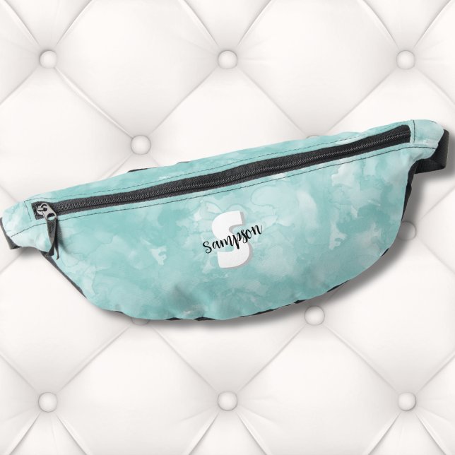 Einfaches süßes modernes Anfangsmonogramm Bauchtasche (Cute Modern Monogram Teal Blue Watercolor Fanny Pack)