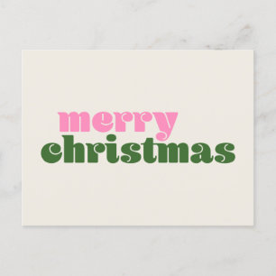 Einfaches süßes Retro Rosa Grün Frohe Weihnachten Postkarte