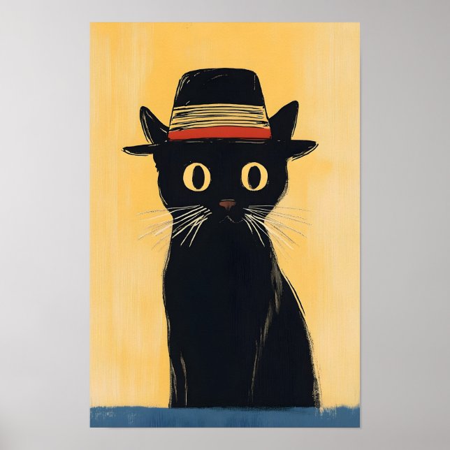 Einfaches süßes schwarzes Katzen-Design Poster (Vorne)