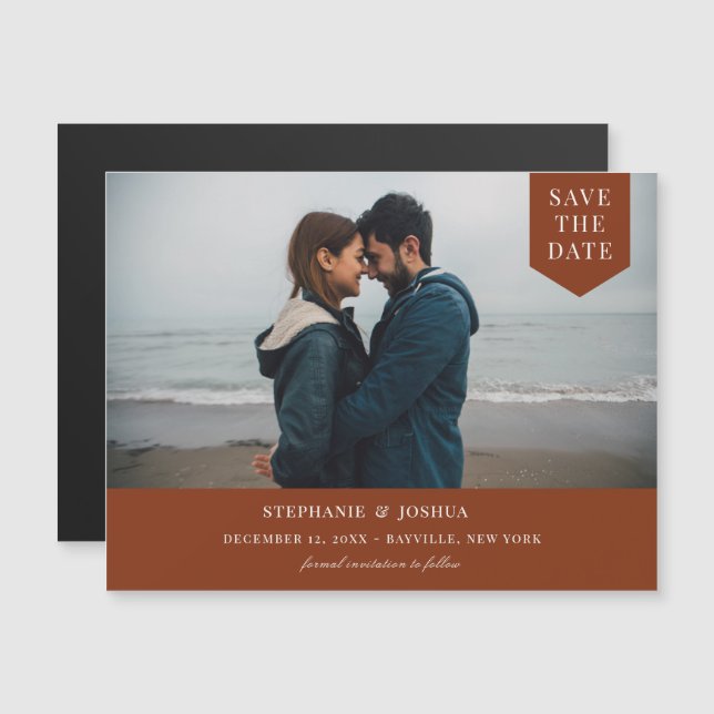 Einfaches Tag-Foto Save the Date Rust Magneteinladung (Vorne/Hinten)