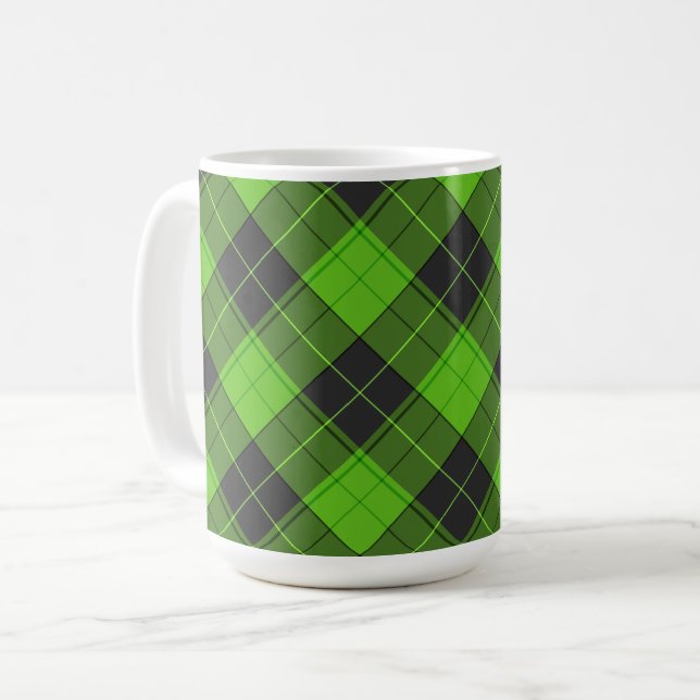 Einfaches Tartan-Diagonalmuster in dunkelgrün Kaffeetasse (Vorderseite Links)
