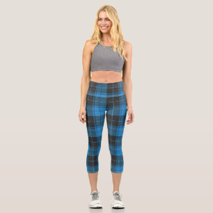 Einfaches Tartan-Muster in Dunkelblau Capri Leggings