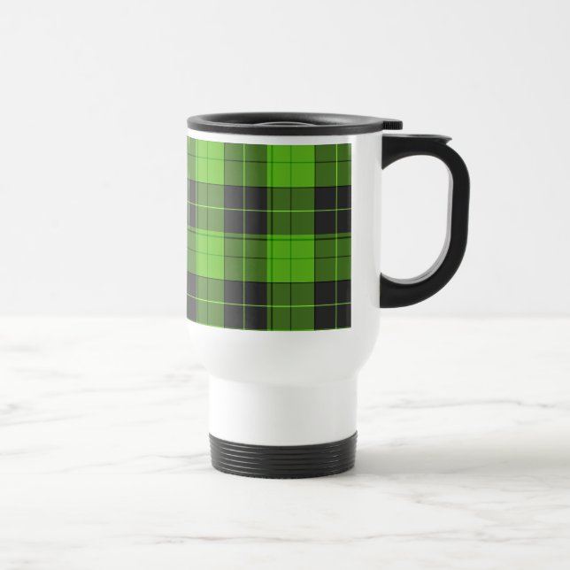 Einfaches Tartan-Muster in Dunkelgrün Reisebecher (Rechts)