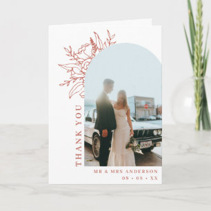 Einfaches Terracotta-Foto mit Blumenmuster Dankeskarte