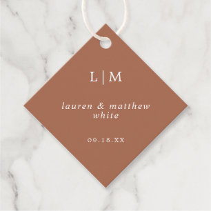 Einfaches Terrakotta-Monogramm Elegante Hochzeit Geschenkanhänger
