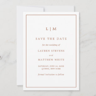 Einfaches Terrakotta-Monogramm Elegante Hochzeit Save The Date