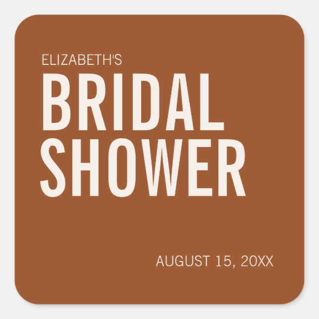 Einfaches Terrakotta-Typografie-Brautparty Quadratischer Aufkleber (Vorderseite)