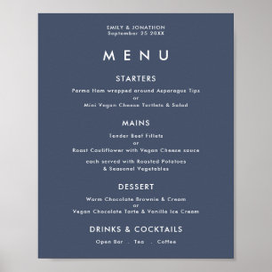Einfaches Text Dusty Navy Blue Wedding Menu Poster