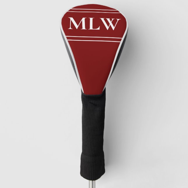 Einfaches tiefrotes und weißes Monogramm Golf Headcover (Vorderseite)