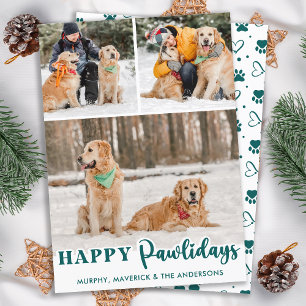 Einfaches Tier Hund Custom 3 Foto Happy Pawlidays Feiertagskarte