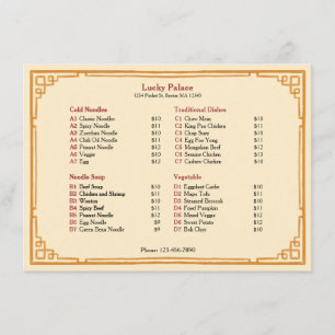 Einfaches traditionelles chinesisches Restaurant-M Menükarte