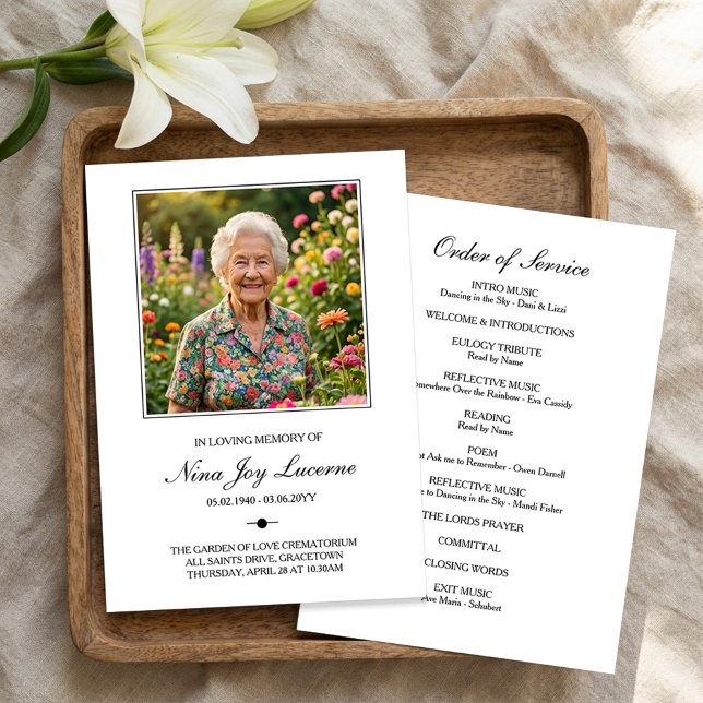 Einfaches Trauerfeier-Foto-Bestattungsprogramm Einladung (Memorial Order of Service Funeral Program)