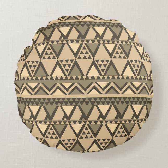 Einfaches Tribal Art Pattern Brown Rundes Kissen (Vorderseite)