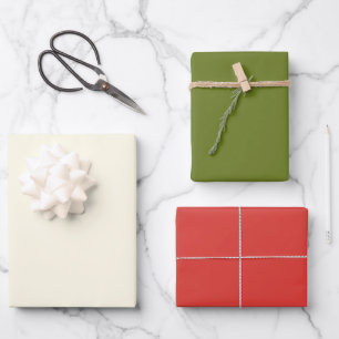 Einfaches Trio in Elfenbein, Rot und Grün Geschenkpapier Set