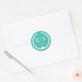 Einfaches Türkis Teal Monogramm Runder Aufkleber